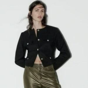 Zara Black Tweed Jacket with Gold Buttons NWOT